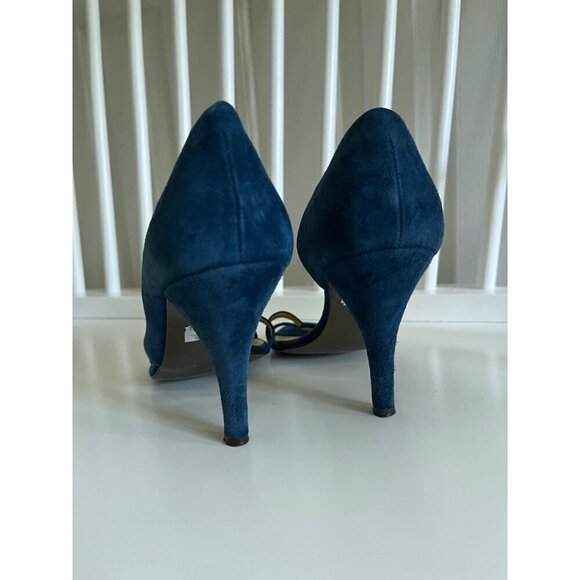 J. Crew Suede Blue Dorsay Peep Toe Heels - Picture 4 of 6